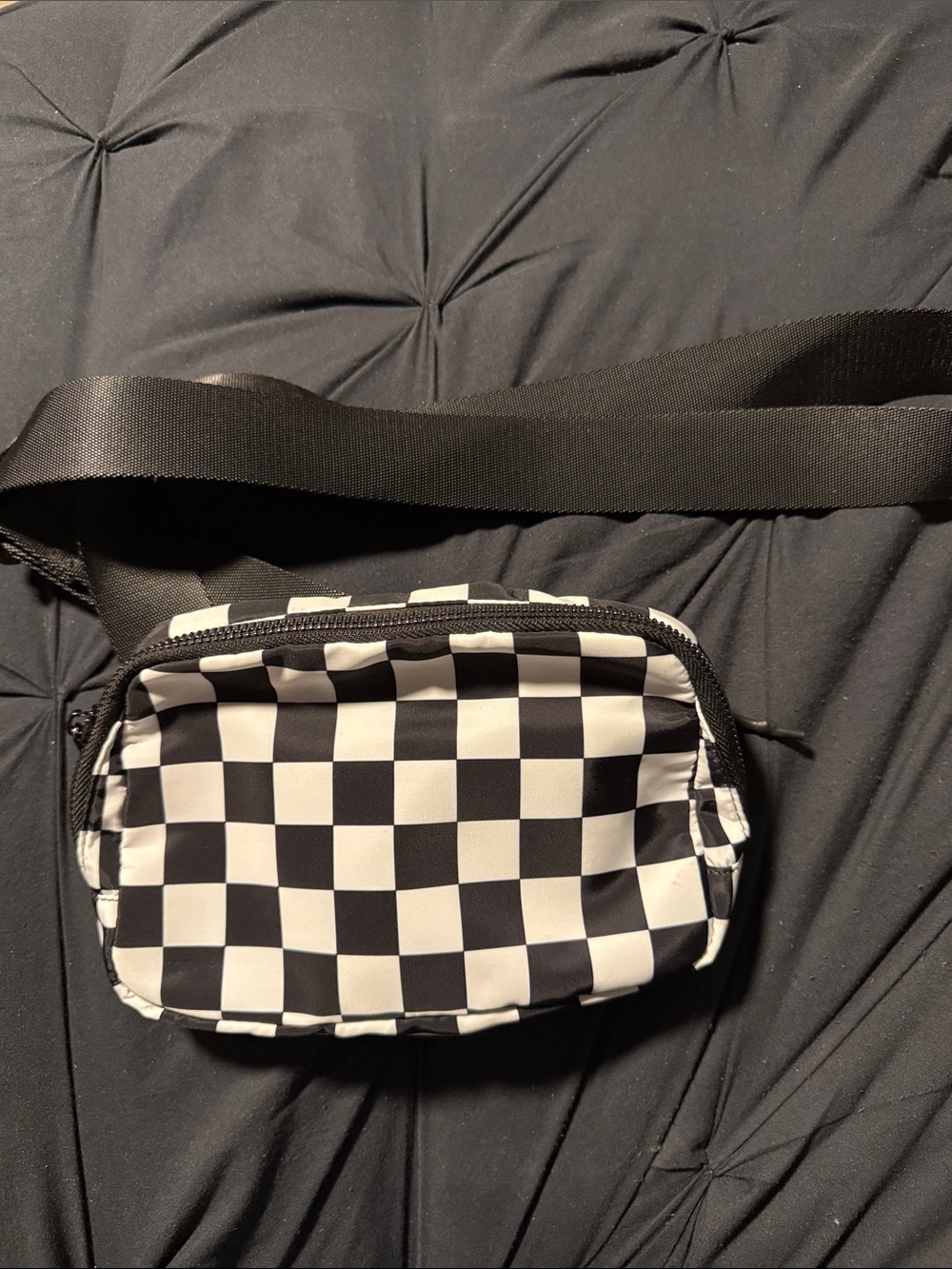Black and White Checkerboard Fannypack or Crossbody Bag - Women
